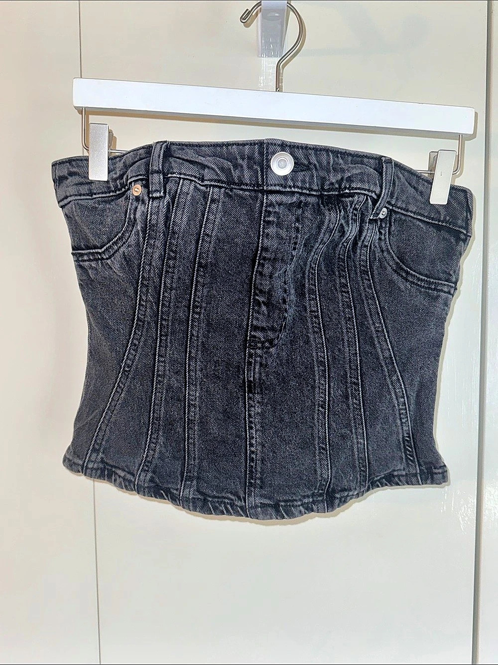 Denim Corset Top in Washed Black
